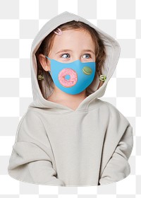 Png kid with cute face mask sticker, transparent background