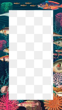 Vintage underwater patterned png frame, marine life, transparent background