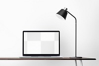 Laptop screen png mockup, minimal workspace, transparent design