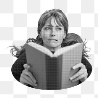 Woman reading book png sticker, transparent background