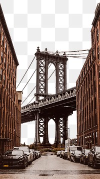 Manhattan Bridge png border sticker, transparent background