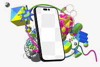 Smartphone screen png mockup, 3D abstract geometric, transparent design