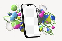 Smartphone screen png mockup, 3D abstract geometric, transparent design