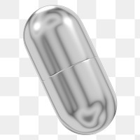 Medical capsule png metallic icon, transparent background