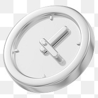 PNG metallic clock, 3D icon, transparent background