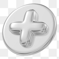 Plus icon png metallic button, transparent background