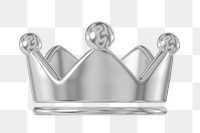 PNG 3D metallic crown icon, transparent background