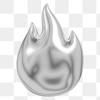 Silver flame png 3D metallic fire icon, transparent background