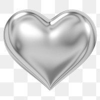 Silver heart png 3D element, transparent background