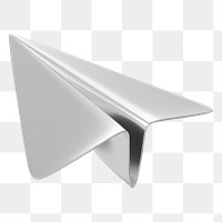 PNG metallic paper plane, 3D silver icon, transparent background