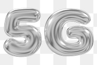 5G png 3D metallic icon, transparent background