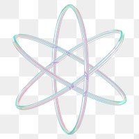 3D atom png holographic icon, transparent background