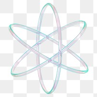 3D atom png holographic icon, transparent background