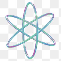 3D atom png holographic icon, transparent background