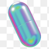 Medical capsule png holographic icon, transparent background