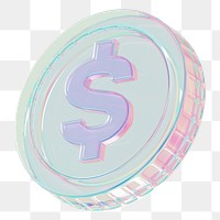 US dollar png holographic coin, transparent background