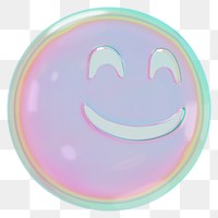 Smiling face png 3D holographic emoticon, transparent background