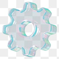 Holographic gear png 3D element, digital remix, transparent background