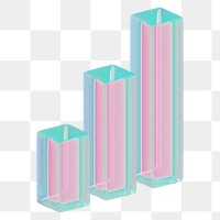 Iridescent bar chart png 3D element, transparent background