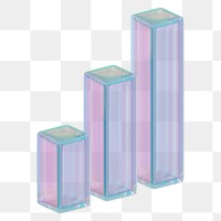 Iridescent bar chart png 3D element, transparent background