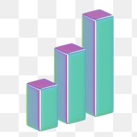 Iridescent bar chart png 3D element, transparent background