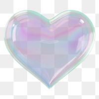 Iridescent heart png 3D element, transparent background