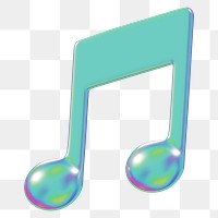 Music note png holographic icon, transparent background