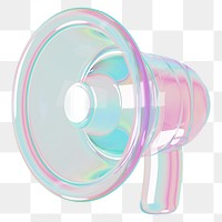 Holographic megaphone png 3D announcement icon, transparent background