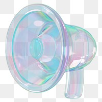 Holographic megaphone png 3D announcement icon, transparent background