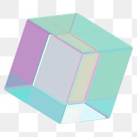 Holographic cube png 3D geometric shape, transparent background