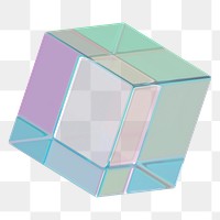 Holographic cube png 3D geometric shape, transparent background