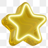 Yellow star png 3D neon icon, transparent background