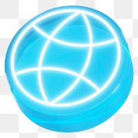 Grid globe png 3D blue neon connection icon, transparent background