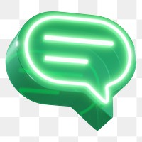 Speech bubble png 3D neon green, transparent background