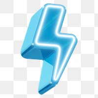 Blue lightning png neon power icon, transparent background