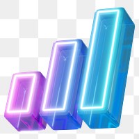 Bar chart png neon 3D element, transparent background