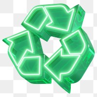 Recycle icon png neon 3D element, transparent background