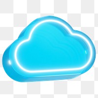 3D cloud png neon blue, transparent background