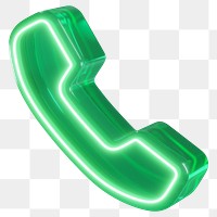 Green call png 3D neon icon, transparent background