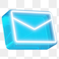 Blue envelope png 3D neon message icon, transparent background