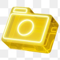 Yellow camera png neon icon, transparent background