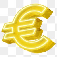 Euro currency png neon yellow icon, transparent background