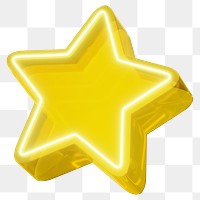 Yellow star png 3D neon icon, transparent background