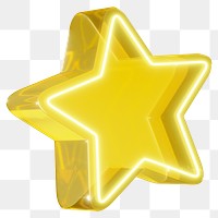 Yellow star png 3D neon icon, transparent background