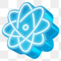 Blue atom png 3D neon icon, transparent background