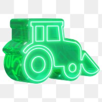 3D bulldozer png green neon element, transparent background