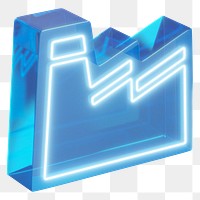 Blue industry png 3D neon icon, transparent background