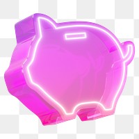 Piggy bank png 3D pink neon, transparent background