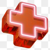 Red cross png neon medical sign, transparent background