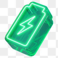Battery charging png 3D neon element, transparent background